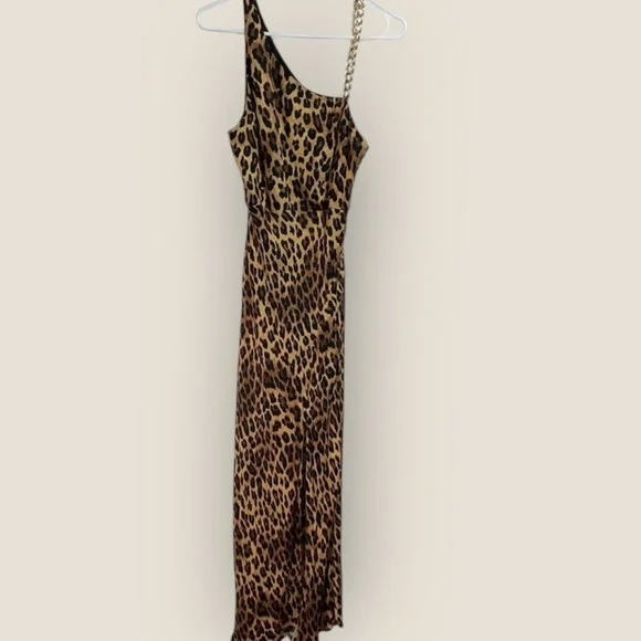 Alice + Olivia | Harmony Leopard Print One Shoulder Slip Dress | Size 2 - Picture 6 of 8